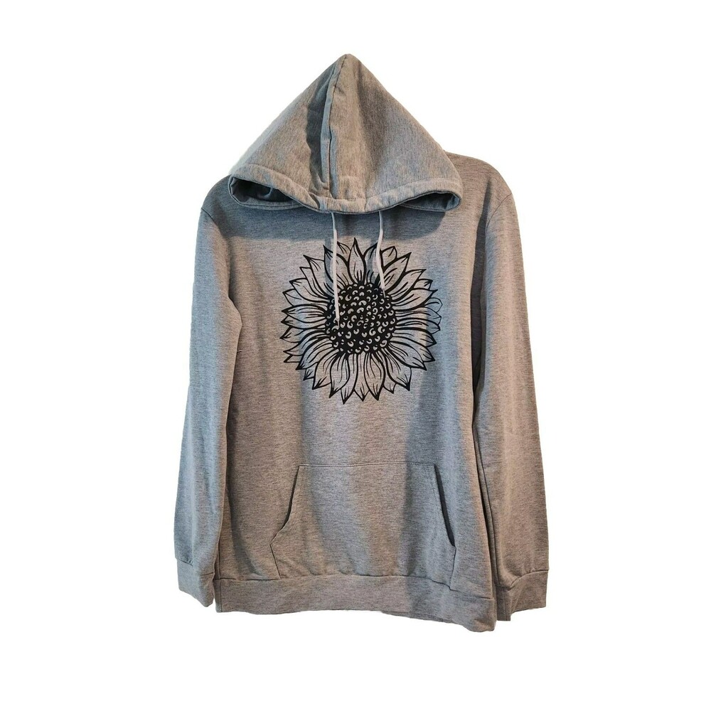 Hooded Sweater Pullover Hoodie sunflower  graphic Men Women Unisex grey Size M